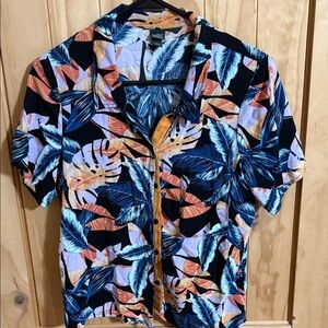 Wild Fable Tropical Leaf Print Blouse - Blue, Orange, Black